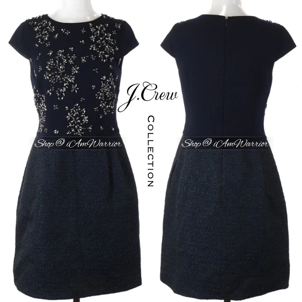 J.Crew Collection Rare Navy Crystal-Embellished Tweed Dress *shop@iAmWarrior